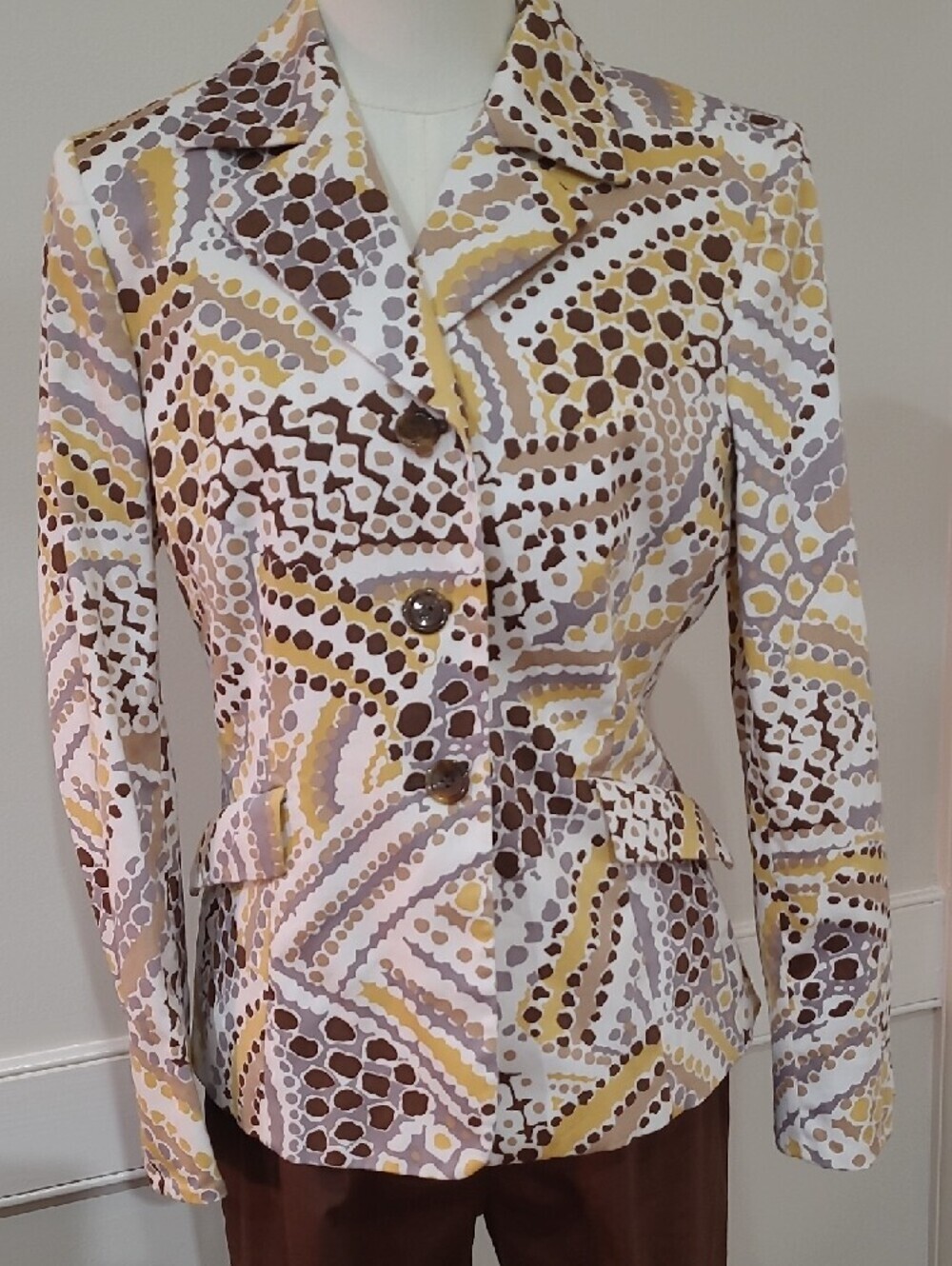 Collections for Le Suit Vintage Geometric Print Blazer and Brown Pants - Size 6 - Picture 2 of 13